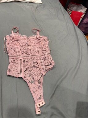 Revamped Lace Bustier Teddy - Blush Pink